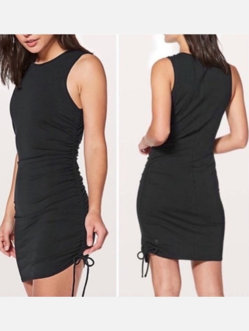 Lululemon Cinch It Mini Dress. Black. Ruched On A Side. Sleeveless. Size XS.